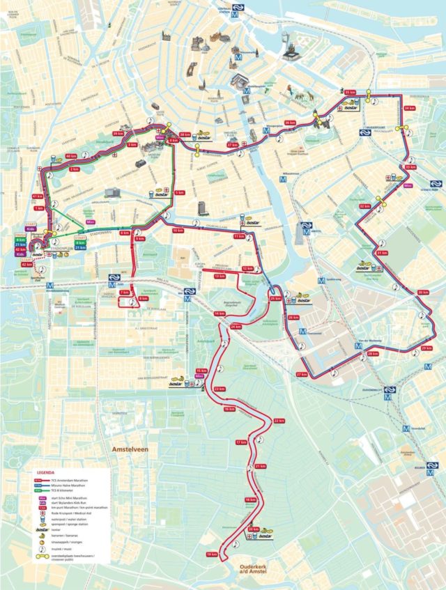 Parcours du marathon d'Amsterdam.