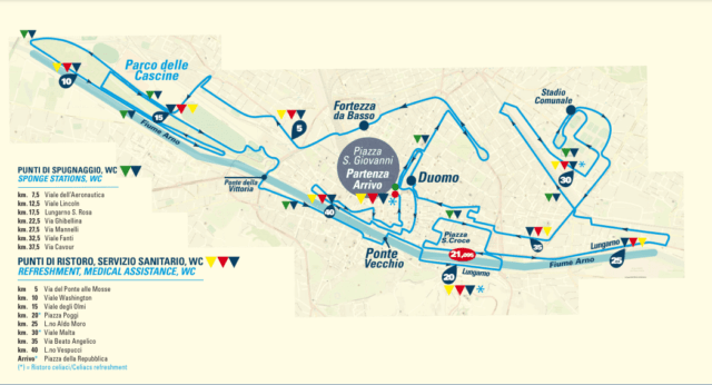 Parcours du marathon de Florence, Italie.